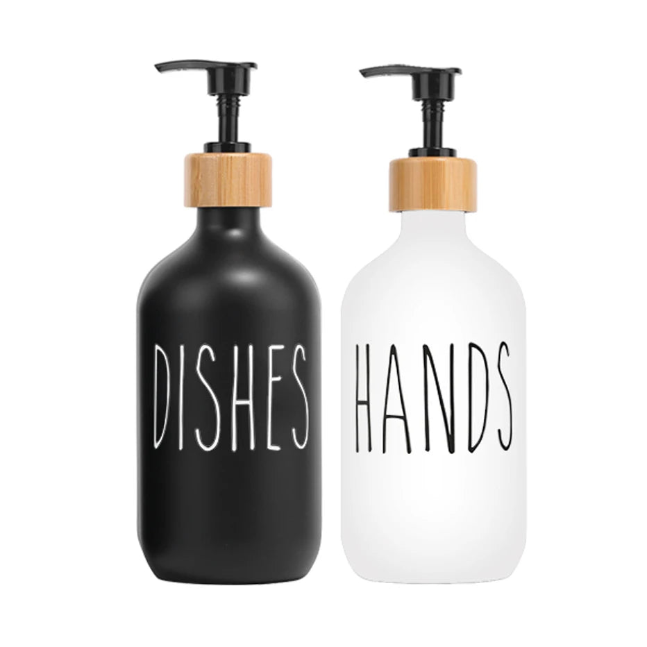 Black Dish Soap Dispenser Set Refillable Kitchen Sink Soap & Detergent Bottles