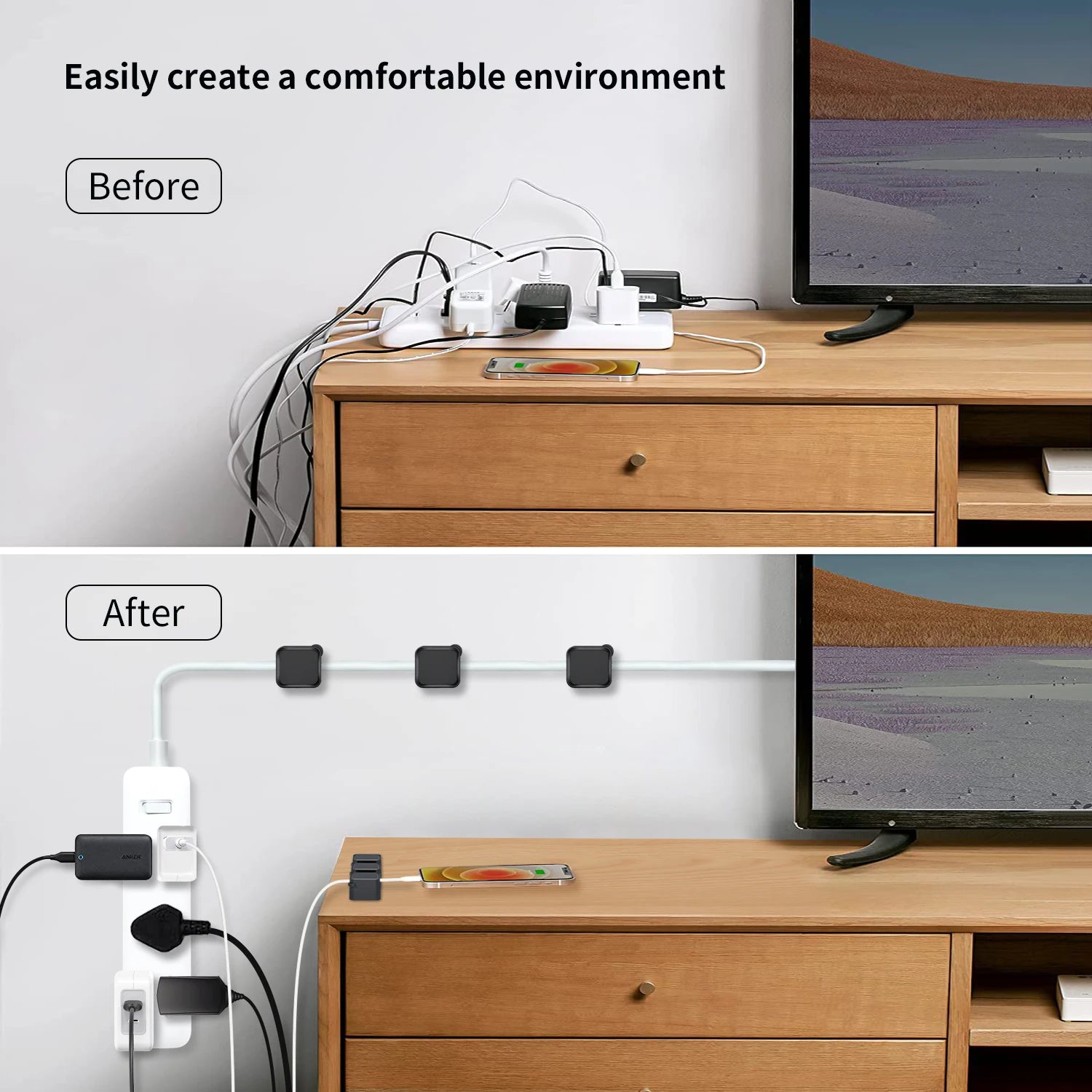Cable Organizer, Cable Management Clips for Desk, Adjustable and Soft