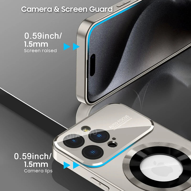 MagSafe Glass Camera Lens Case for iPhone 11 12 13 14 15 16 17 Pro Max