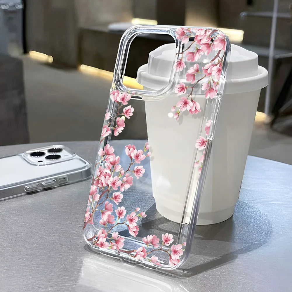 Aesthetic Flower Clear Case for iPhone 11 12 13 14 15 16 Pro Max