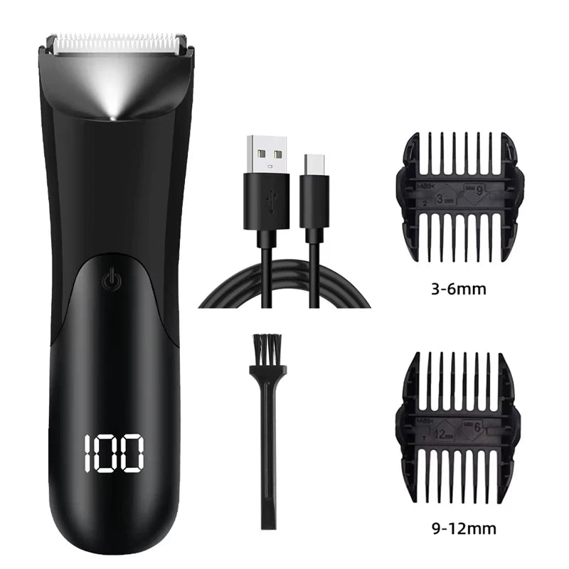 Men's Body Trimmer Electric Groin Groomer Ceramic Blade Wet/Dry