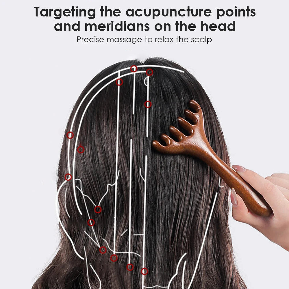 Wooden 6-Claw Head Massager UK Anti-Static Massage Comb