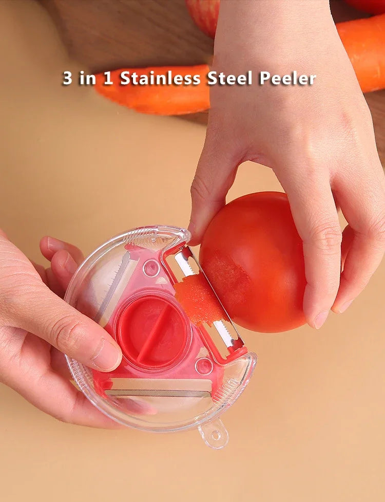 3 in 1 Fruit & Vegetable Peeler – Stainless Steel Multifunction Kitchen Tool