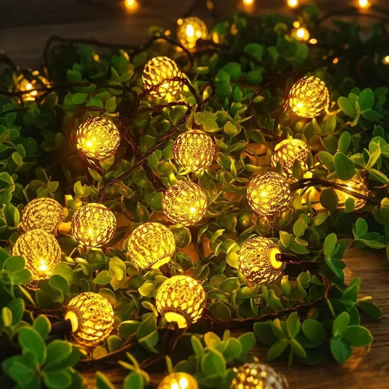 Solar Moroccan Ball String Lights Outdoor Fairy Decor