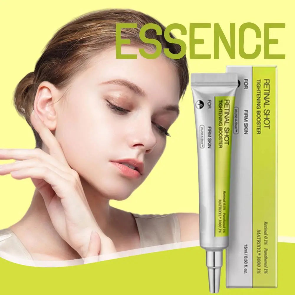 Skincare product with a woman's face on a yellow background