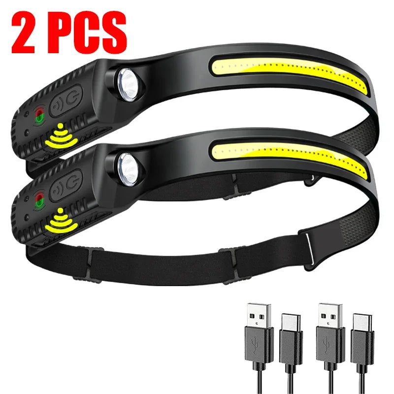 USB Rechargeable LED Sensor Headlamp XPE+COB Light