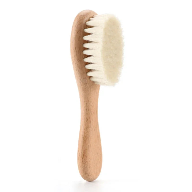 Newborn Baby Wooden Hair Brush & Comb Set Soft Wool Brush