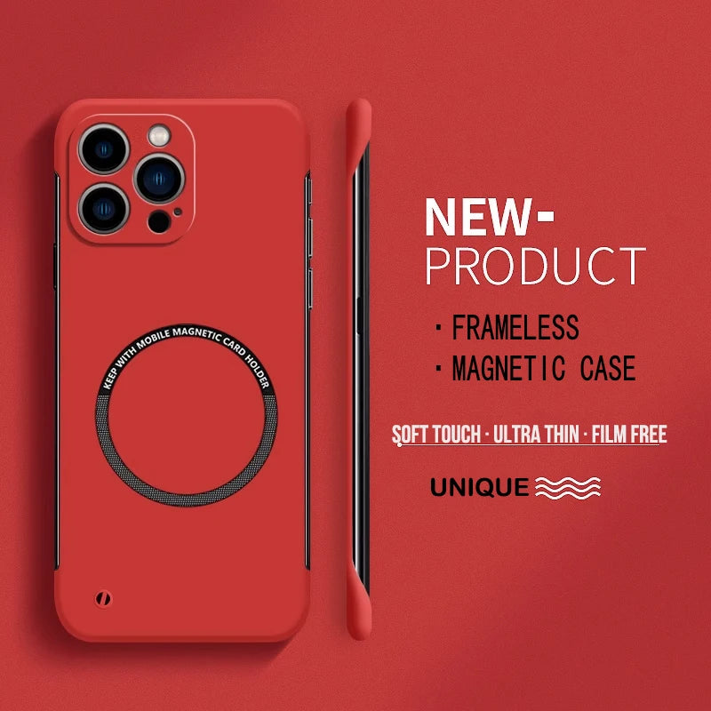 Magnetic Frameless Case for iPhone 15 14 13 12 11 Pro Max