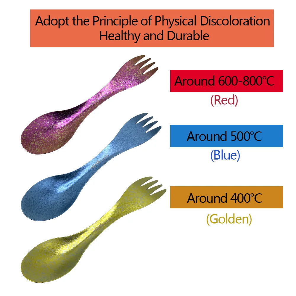 Pure Titanium Spork 2-in-1 Ultralight Camping Fork & Spoon Travel Tool
