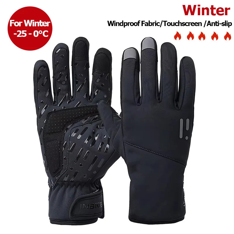 Winter Cycling Gloves Waterproof Touchscreen Fleece Thermal Bike