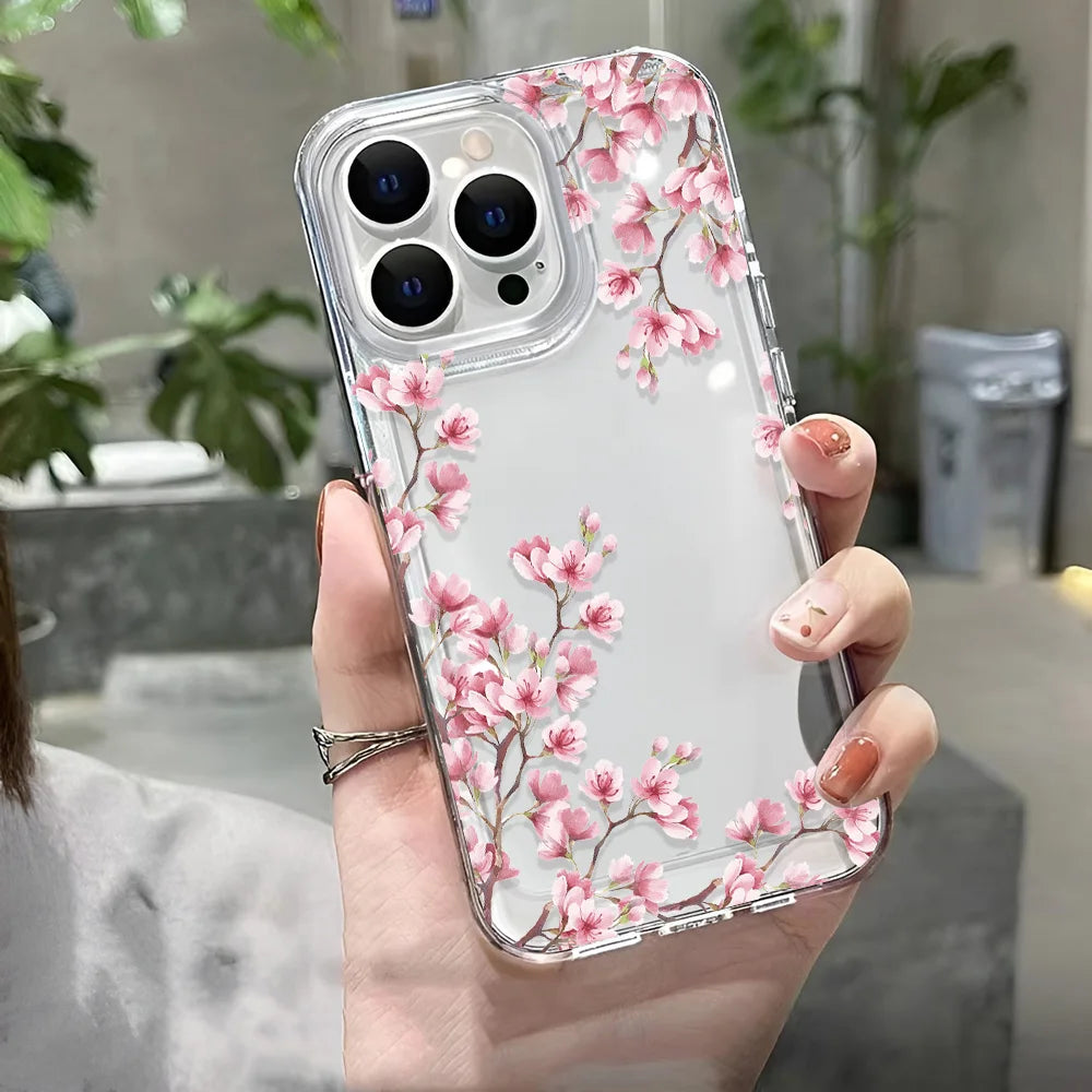 Aesthetic Flower Clear Case for iPhone 11 12 13 14 15 16 Pro Max
