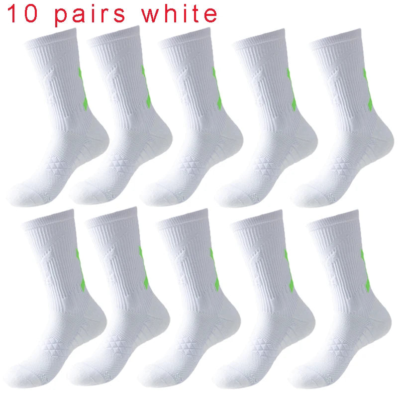 Men Cushioned Basketball Socks Long Breathable Badminton Sports Crew