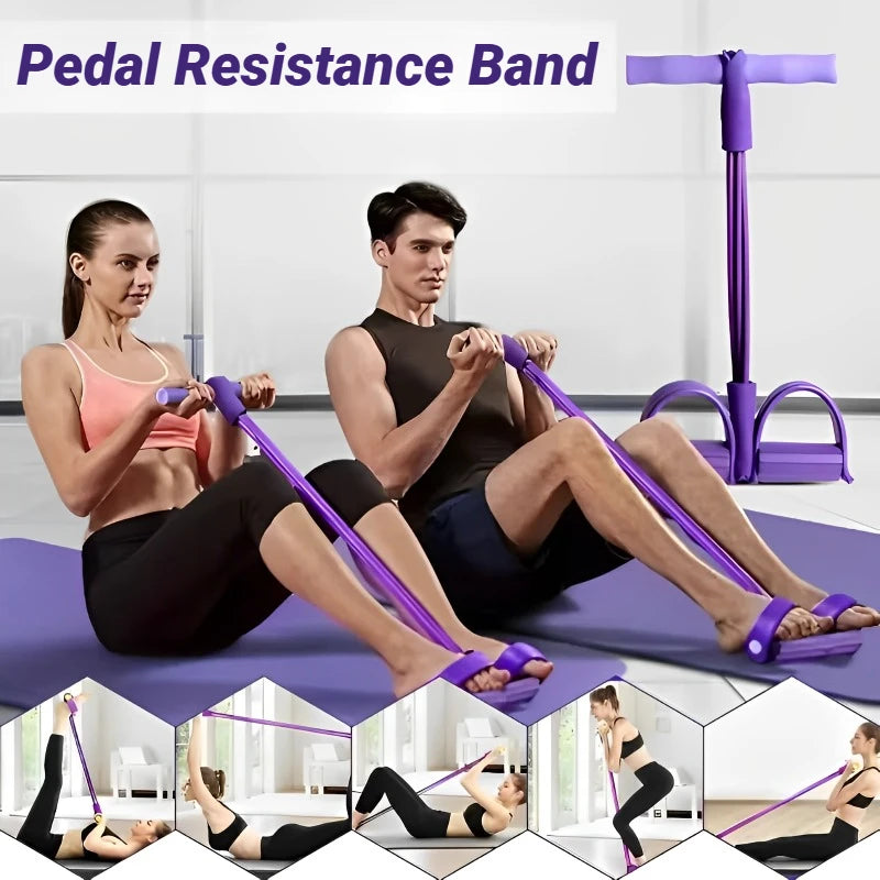 Pedal Resistance Bands 4 Tube Fitness Tensioner for Home Workout