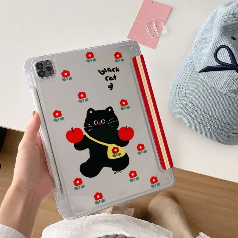 Cute Black Cat iPad Case 7 8 9 10th A16 Air 11 13 Pro 12.9 Cover