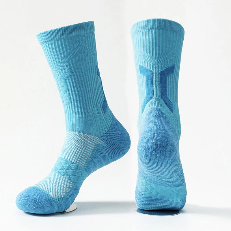 Men Cushioned Basketball Socks Long Breathable Badminton Sports Crew
