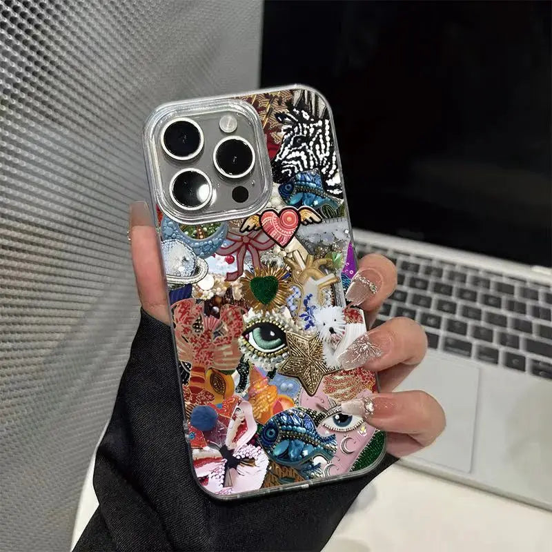 Aesthetic Love Painted Phone Case for iPhone 16 15 14 13 12 Pro Max