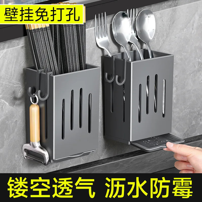 Kitchen Sink Utensil Caddy Wall Mounted Drain Rack with Hooks