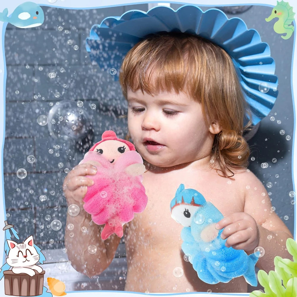 2PCS Kids Cartoon Bath Loofah Soft Bath Sponge Body Scrubber
