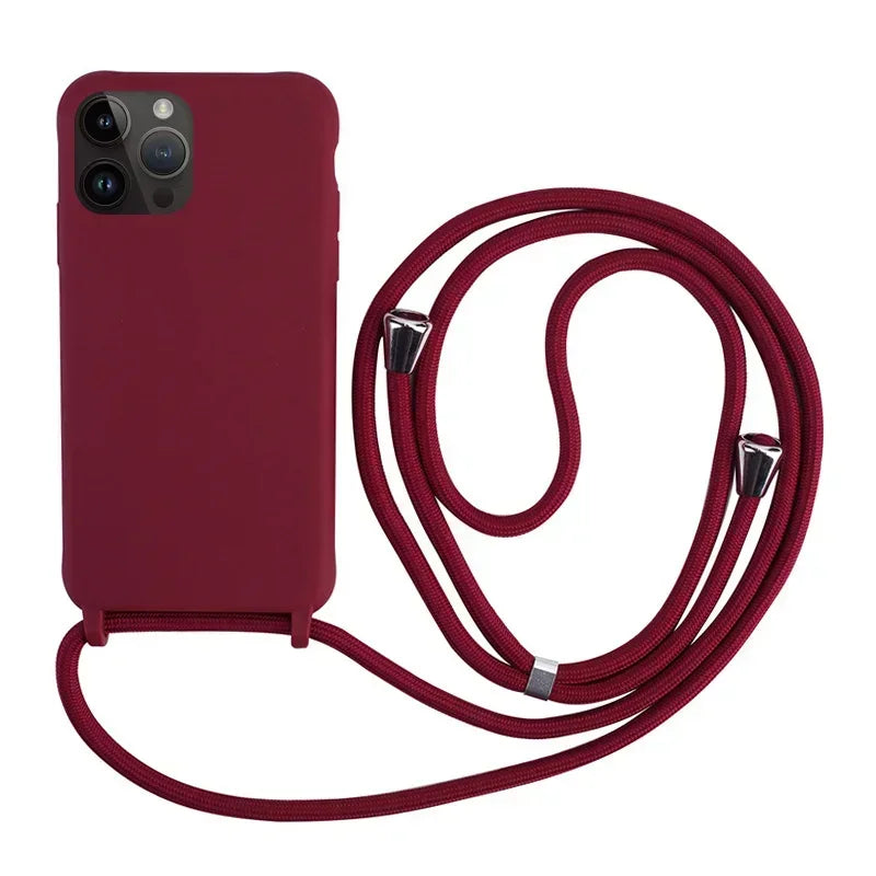 Crossbody Strap Silicone Case for iPhone 11 12 13 14 15 16 Pro Max