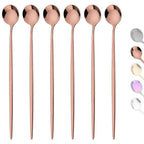 6Pcs Gold Ice Spoon Set – Long Handle Stainless Steel Coffee & Tea Stir Spoons