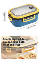 Portable Double Layer Lunch Box Microwave Safe Bento Food Container with Cutlery