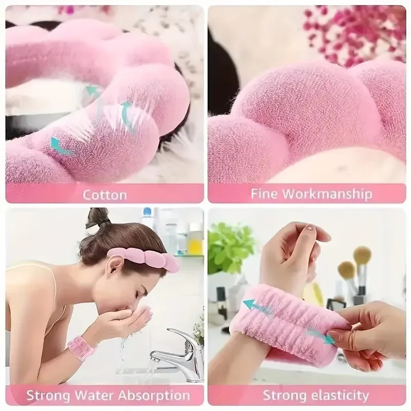 Face Wash Beauty Set 7pcs Headband Brush Cosmetic Bag Puff Kit