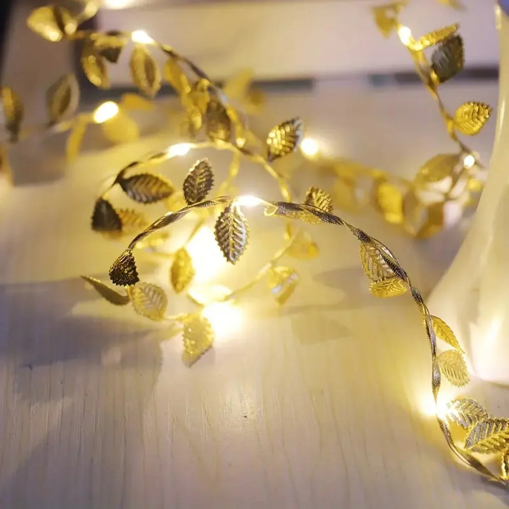 Golden Leaves Fairy Lights 20 LED Copper Wire String
