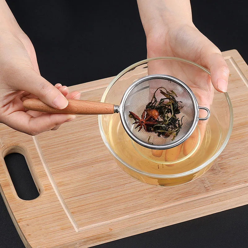 Mesh Strainer with Wooden Handle Fine Sieve