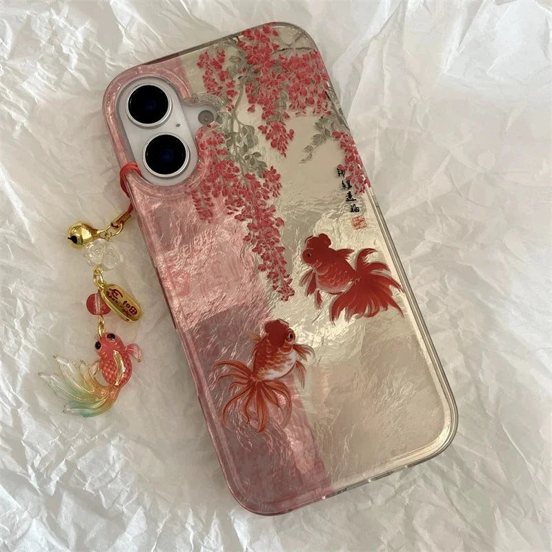 Koi Fish & Flower Case for iPhone 17 16 15 14 13 12 11 Pro Max