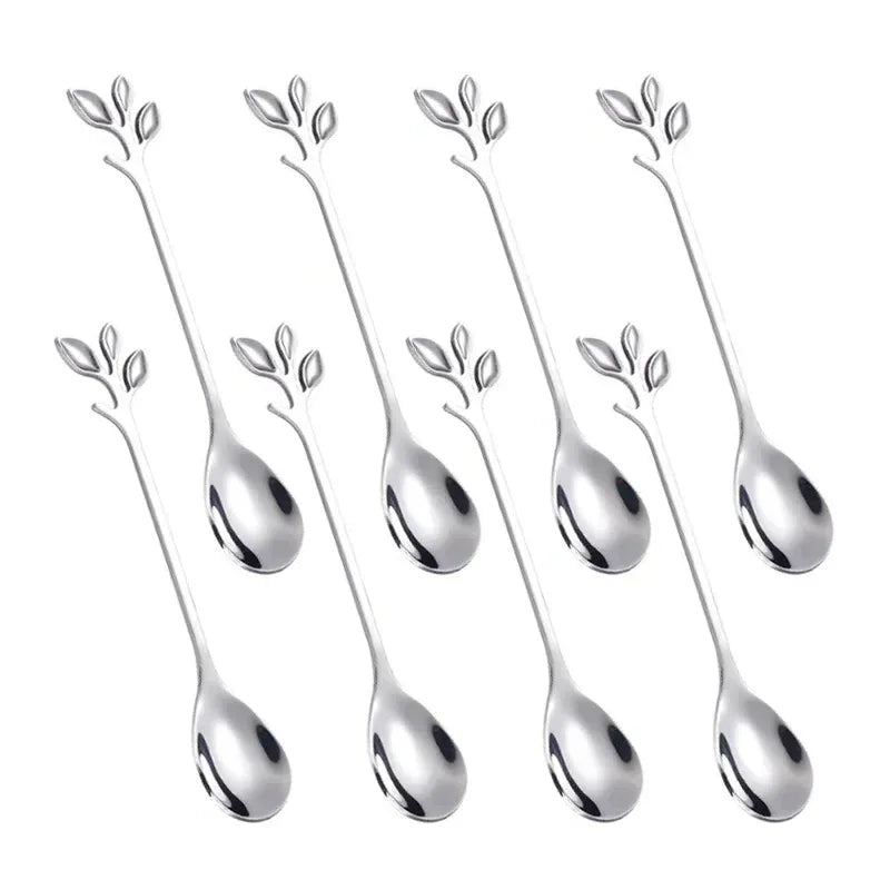 Leaf Coffee Spoon Set Stainless Steel – Gold & Silver Dessert Stirring Spoons