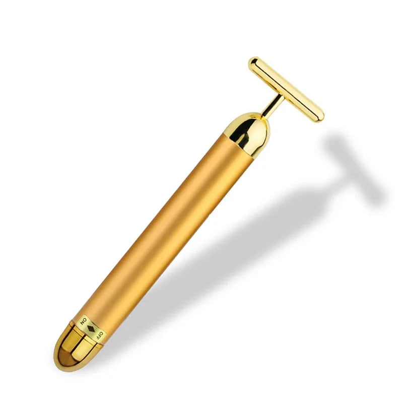24K Gold T Shape Beauty Bar Face Roller Pulse Firming Massager