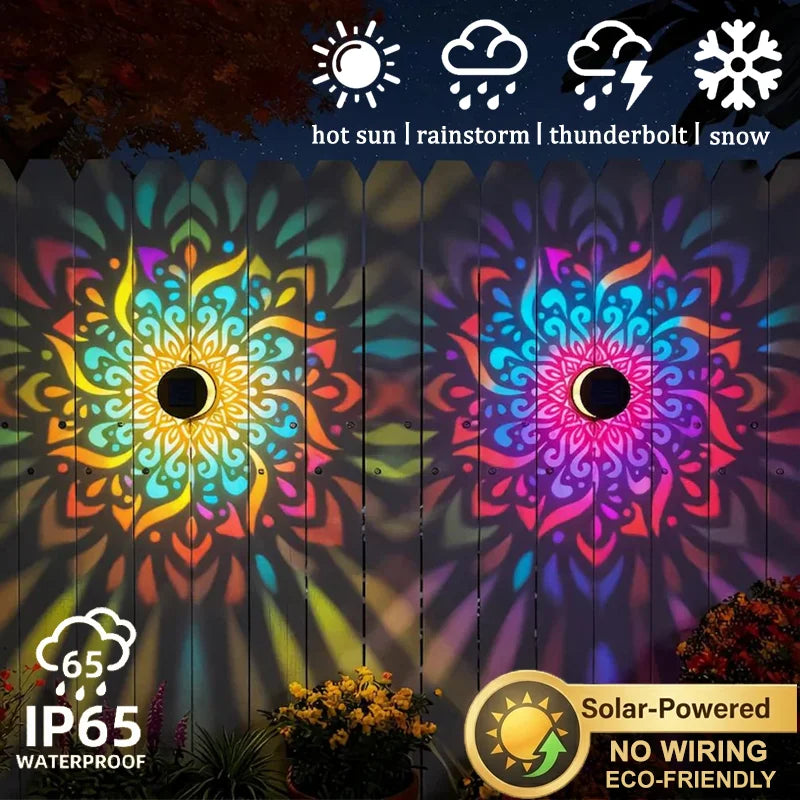 Solar Mandala Wall Lamp Waterproof Outdoor LED Fence & Garden Light