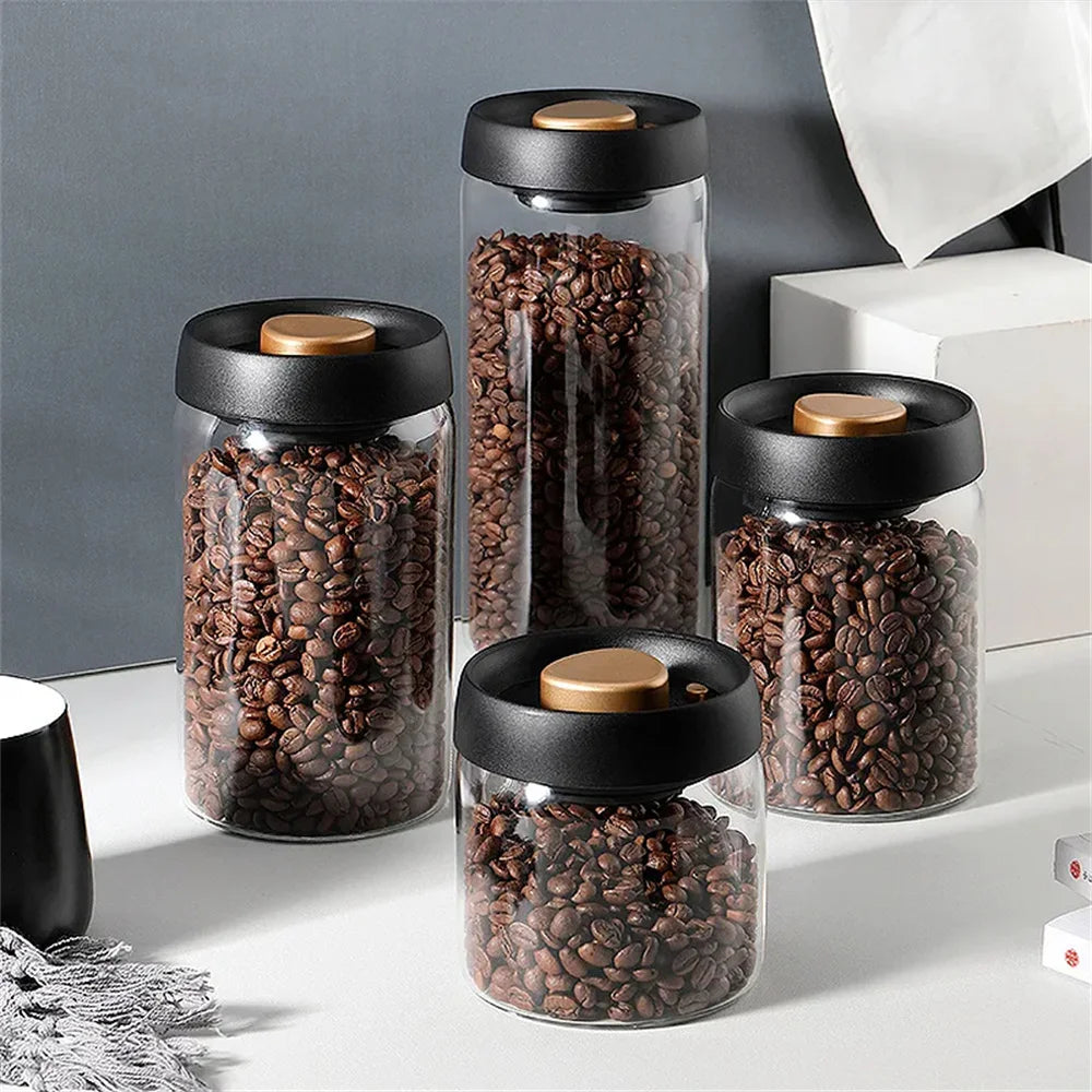 Vacuum Glass Coffee Storage Jar Airtight Coffee Bean & Tea Canister
