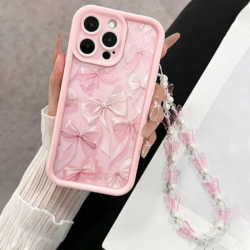 Pink Bow Silicone Case for iPhone 11 12 13 14 15 16 17 Pro Max