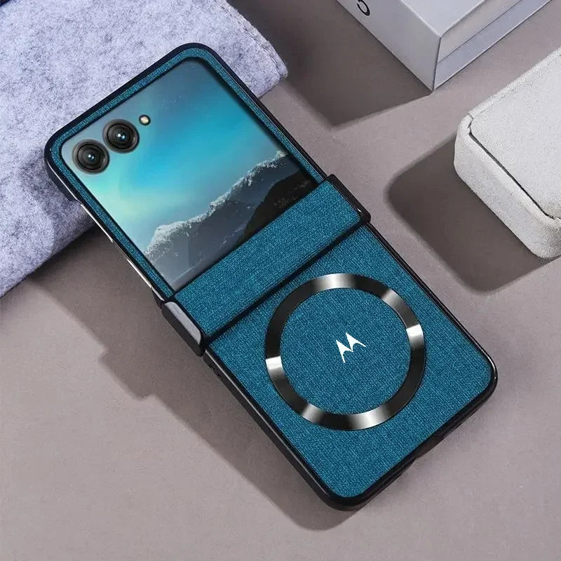 Magnetic Luxury Woven Leather Case for Motorola Razr 70 60 50 Ultra