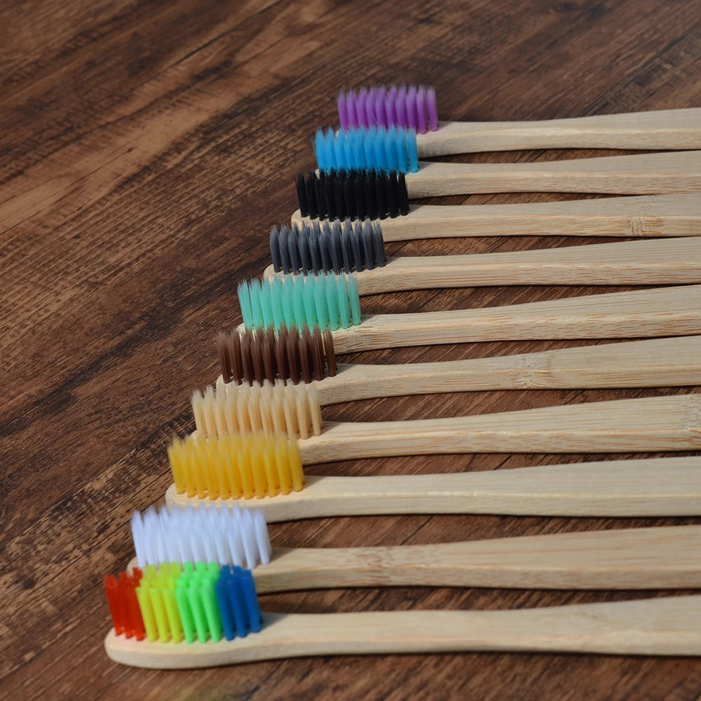 10PCS Bamboo Toothbrush Set Soft Charcoal Bristle Eco Dental Care