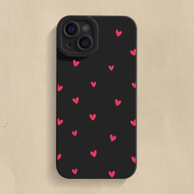 Black Love Heart Case for iPhone 11 12 13 14 15 16 17 Pro Max
