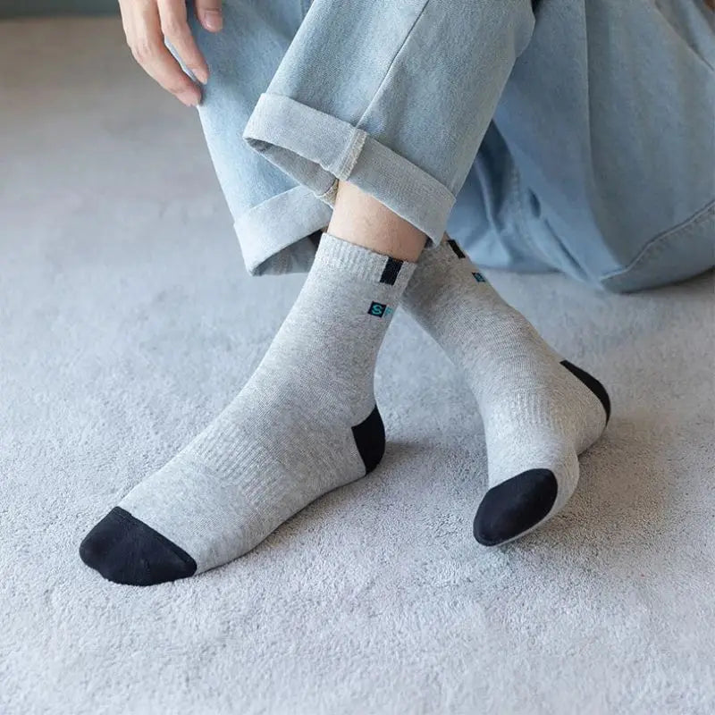5 Pairs Men Cotton Sports Crew Socks Breathable Soft Summer