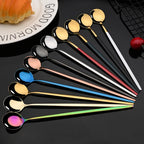6Pcs Gold Ice Spoon Set – Long Handle Stainless Steel Coffee & Tea Stir Spoons