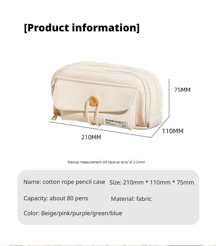Cute Canvas Pencil Case Large Opening Student Stationery Bag