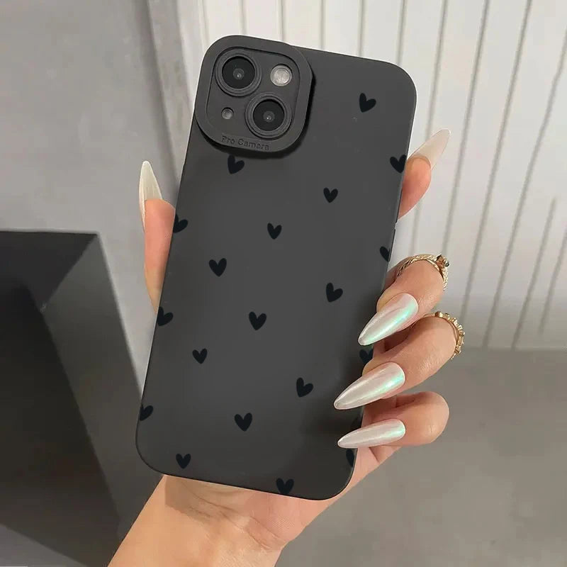 Black Love Heart Case for iPhone 11 12 13 14 15 16 17 Pro Max