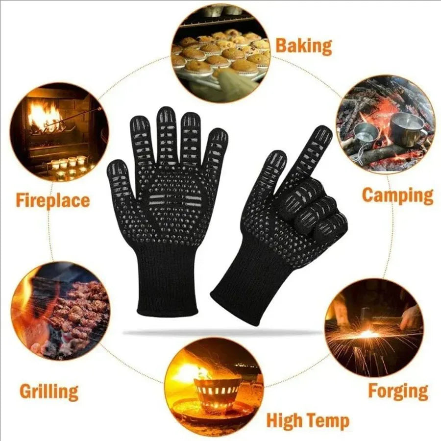 800°C Heat Resistant BBQ Gloves – Fireproof Oven & Grilling Mitts