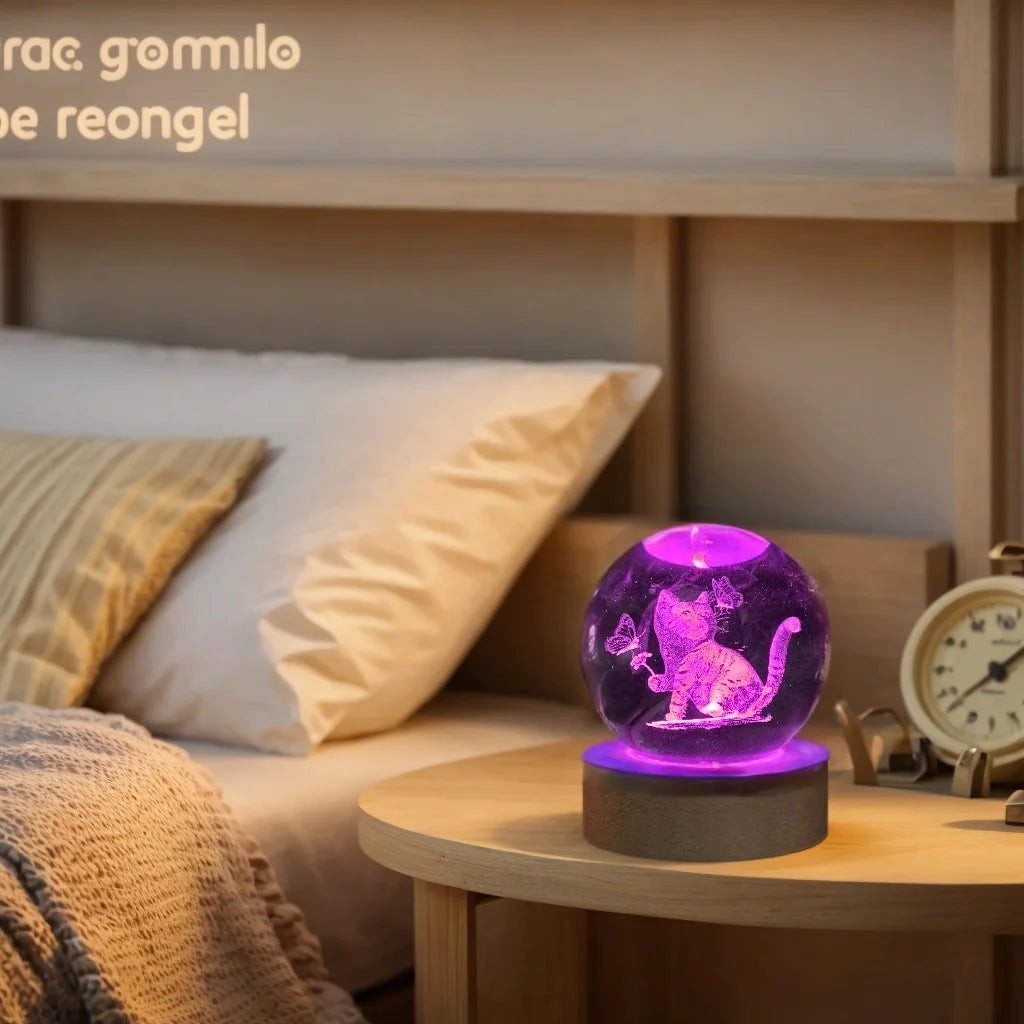 3D Butterfly Cat Crystal Ball Night Light LED Lamp