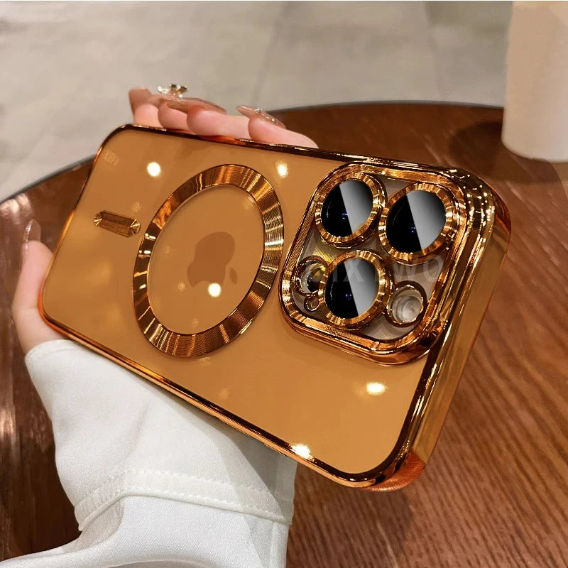 Magnetic Clear Plating Case for iPhone 11 12 13 14 15 16 17 Pro Max