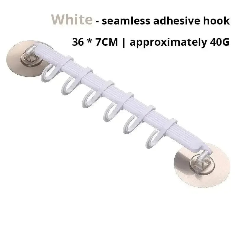 White Suction Cup Hook Rack 6-Row No-Drill Corner Wall Hanger