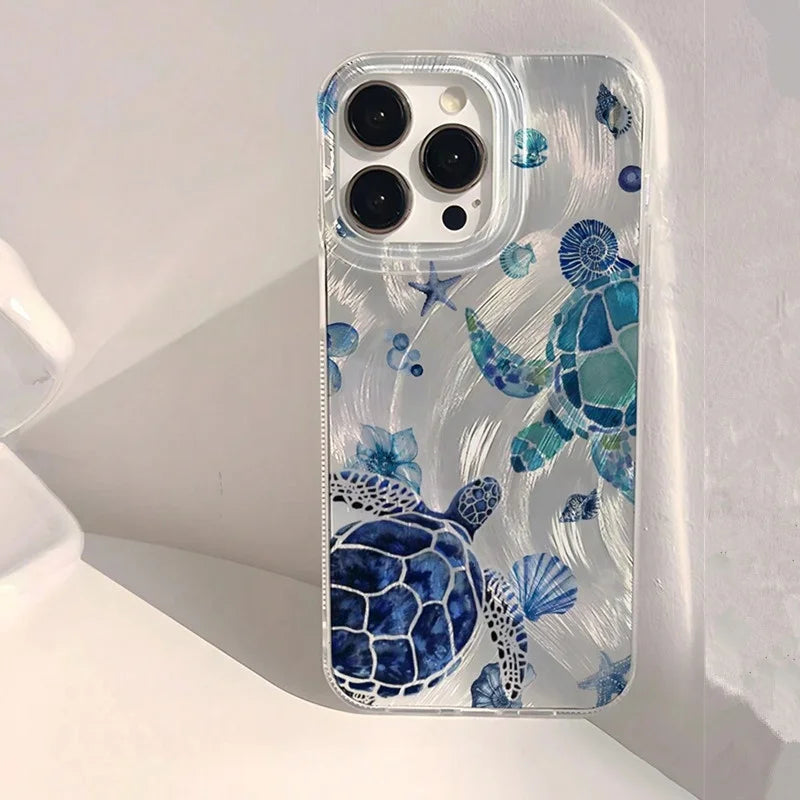 Summer Turtle Pattern Case for iPhone 11 12 13 14 15 16 17 Pro Max