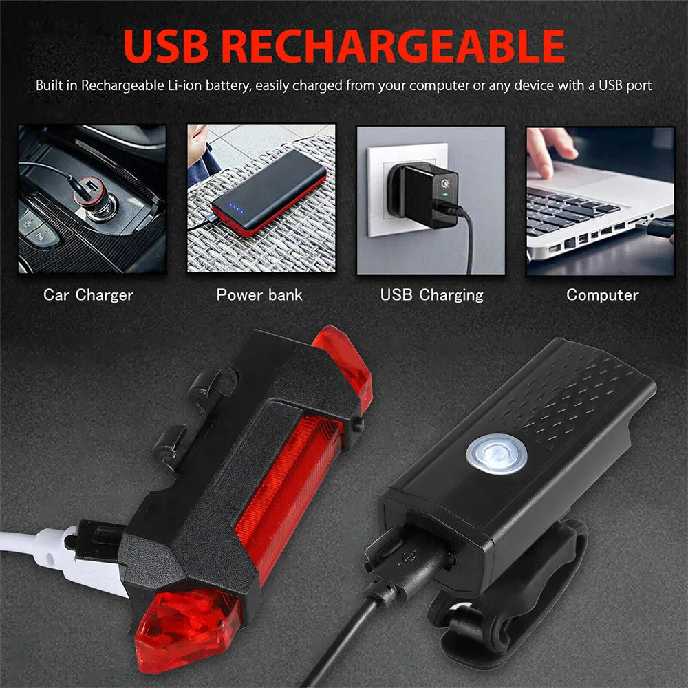 USB Rechargeable Bike Light Set with Front & Tail Light