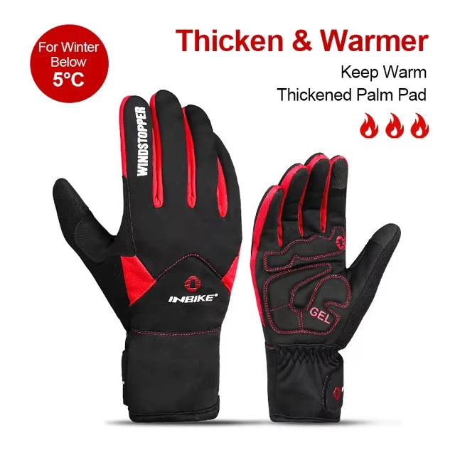 Winter Cycling Gloves Waterproof Touchscreen Fleece Thermal Bike