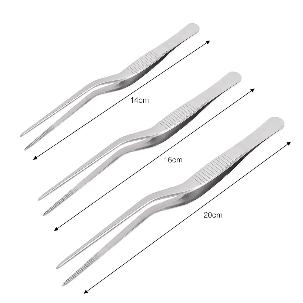 Kitchen Tweezers Stainless Steel – BBQ Food Clip & Cooking Tongs (1/3Pcs)