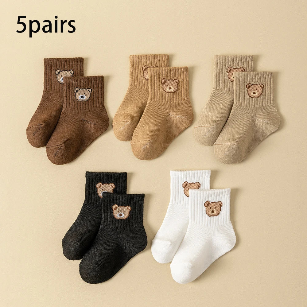 Baby Cartoon Bear Socks 5/10 Pairs Soft Breathable Toddler Socks